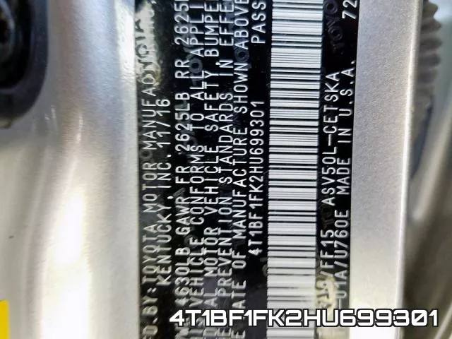 4T1BF1FK2HU699301 фото 2