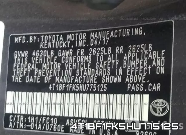 4T1BF1FK5HU775125 фото 8