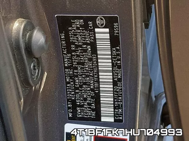 4T1BF1FK7HU704993 фото 2