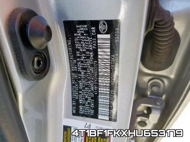 4T1BF1FKXHU653179 фото 2