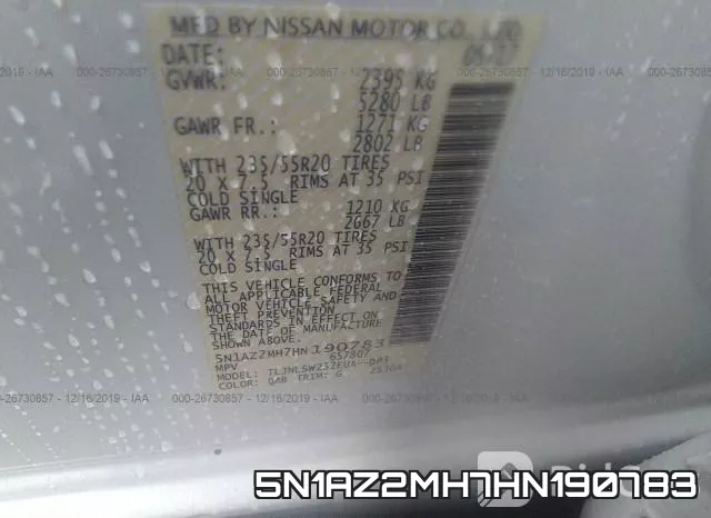 5N1AZ2MH7HN190783 фото 9