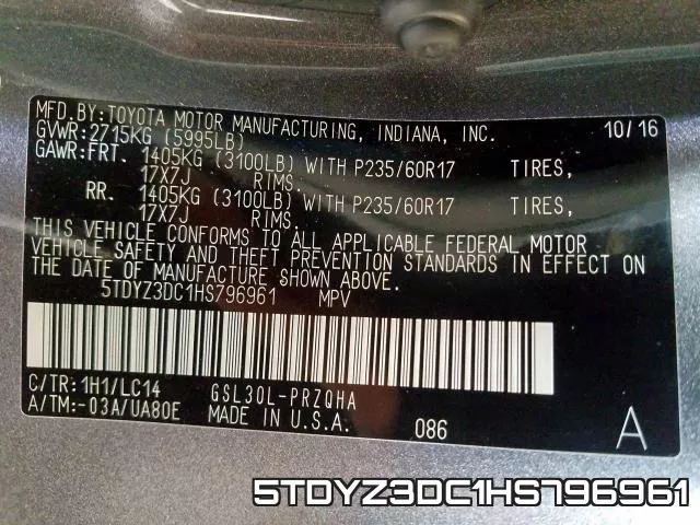 5TDYZ3DC1HS796961 фото 2