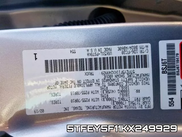 5TFEY5F11KX249929 фото 2