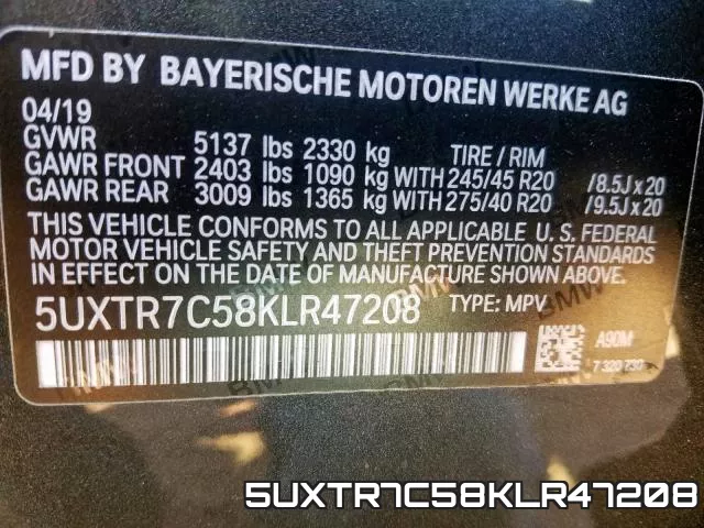 5UXTR7C58KLR47208 фото 2
