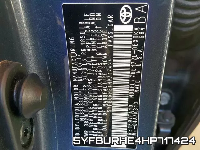 5YFBURHE4HP717424 фото 2