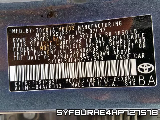 5YFBURHE4HP727578 фото 2
