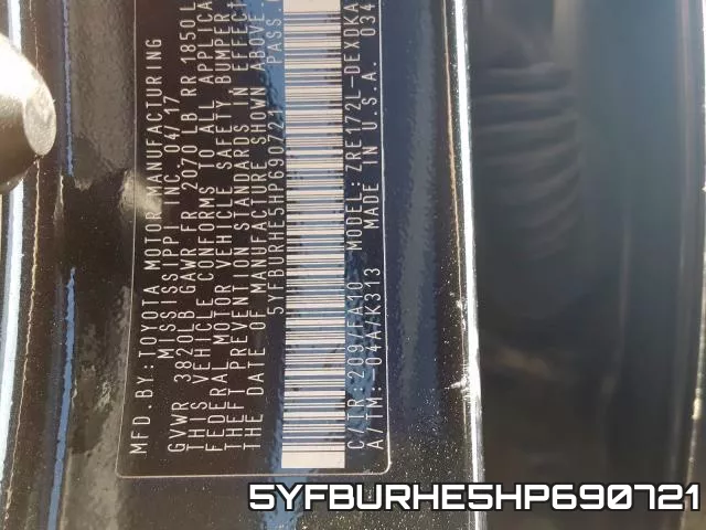 5YFBURHE5HP690721 фото 2
