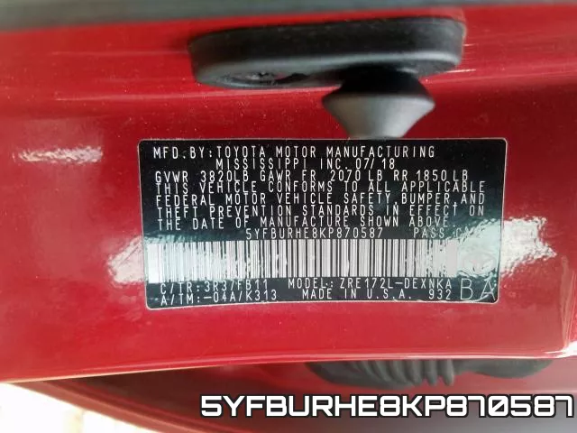 5YFBURHE8KP870587 фото 2
