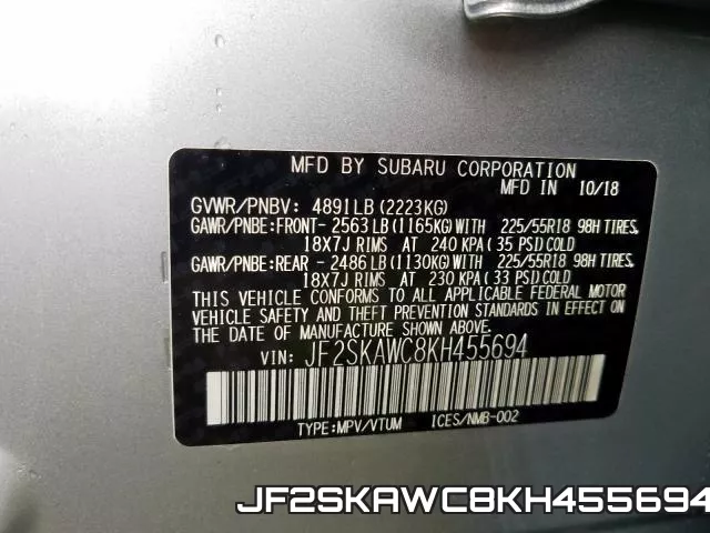 JF2SKAWC8KH455694 фото 2