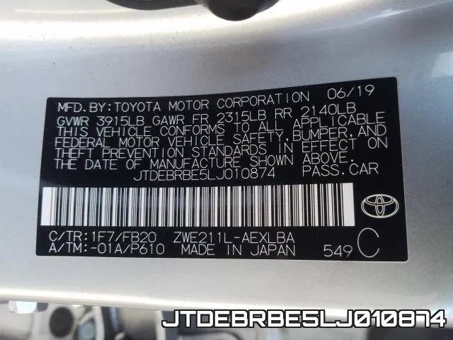 JTDEBRBE5LJ010874 фото 2