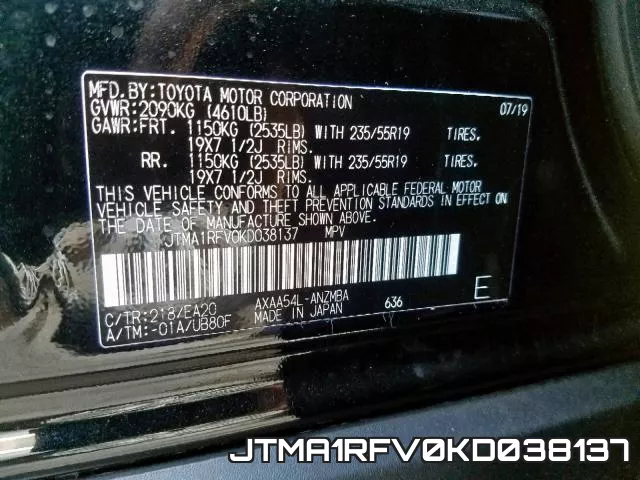 JTMA1RFV0KD038137 фото 2