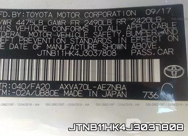 JTNB11HK4J3037808 фото 7