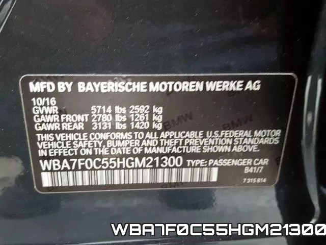 WBA7F0C55HGM21300 фото 2