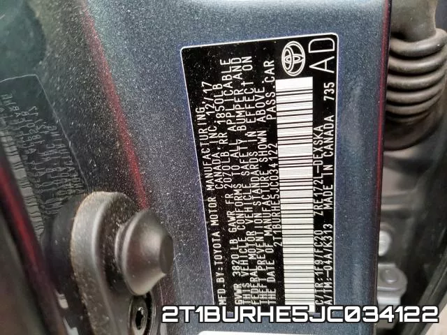 2T1BURHE5JC034122 фото 2