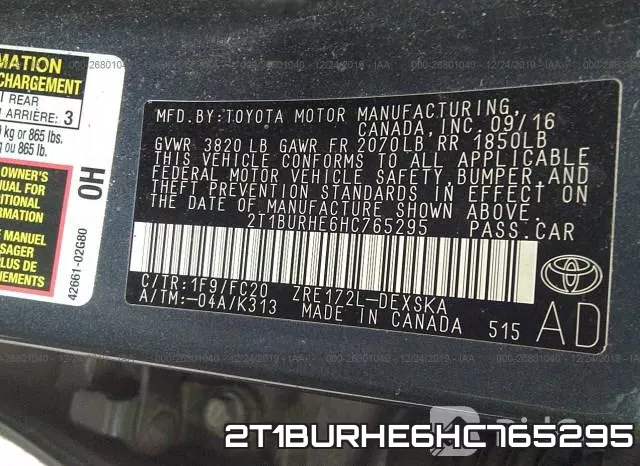 2T1BURHE6HC765295 фото 8