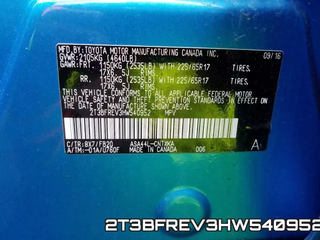 2T3BFREV3HW540952 фото 2