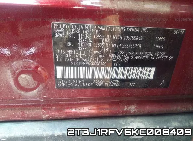 2T3J1RFV5KC008409 фото 9
