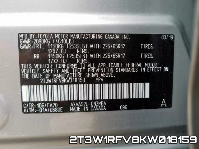 2T3W1RFV8KW018159 фото 2