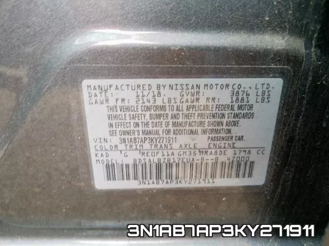 3N1AB7AP3KY271911 фото 2