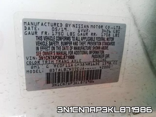 3N1CN7AP3KL871986 фото 2