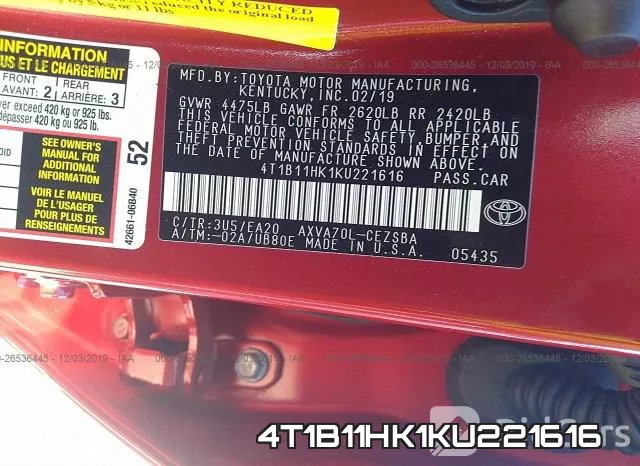 4T1B11HK1KU221616 фото 10
