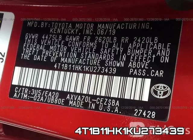 4T1B11HK1KU273439 фото 8