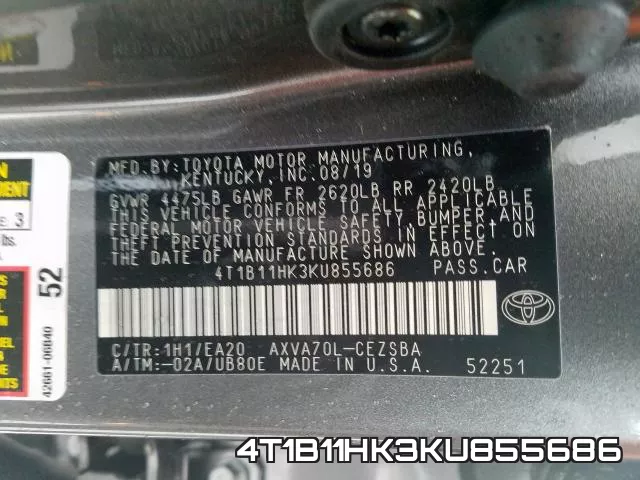 4T1B11HK3KU855686 фото 2