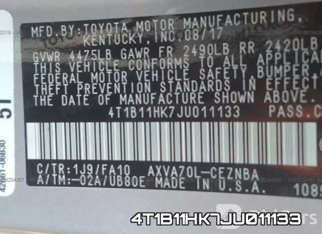 4T1B11HK7JU011133 фото 10