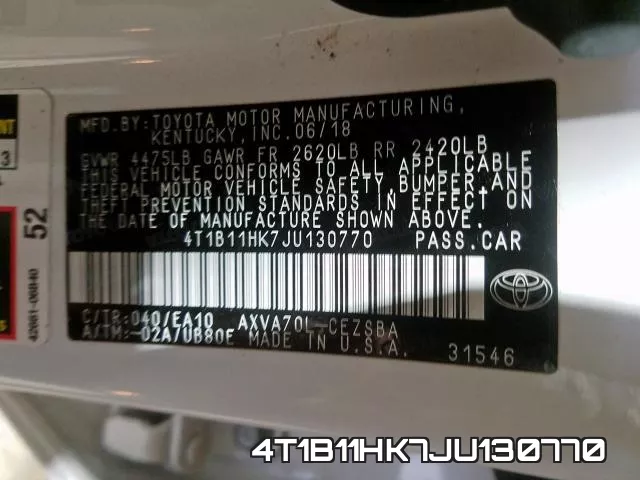 4T1B11HK7JU130770 фото 2