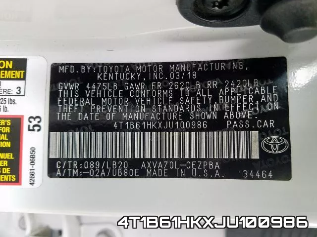 4T1B61HKXJU100986 фото 2