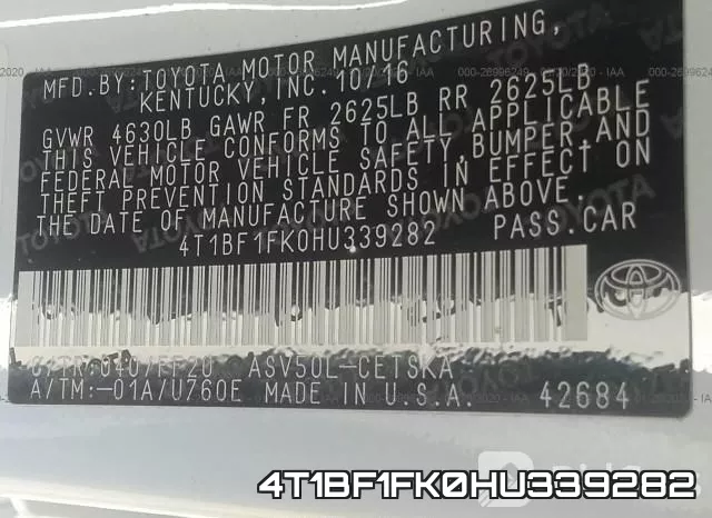 4T1BF1FK0HU339282 фото 9