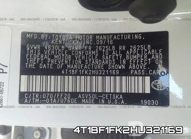 4T1BF1FK2HU321169 фото 6