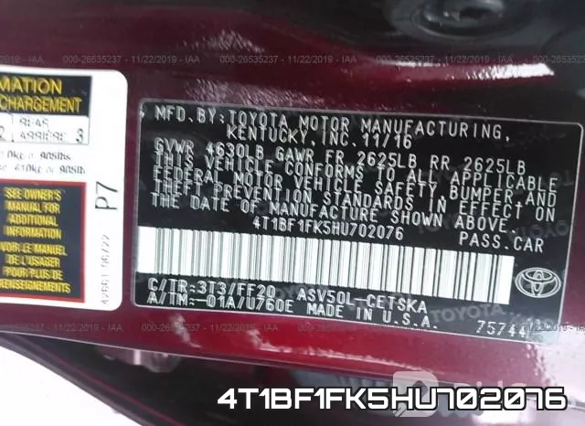 4T1BF1FK5HU702076 фото 7