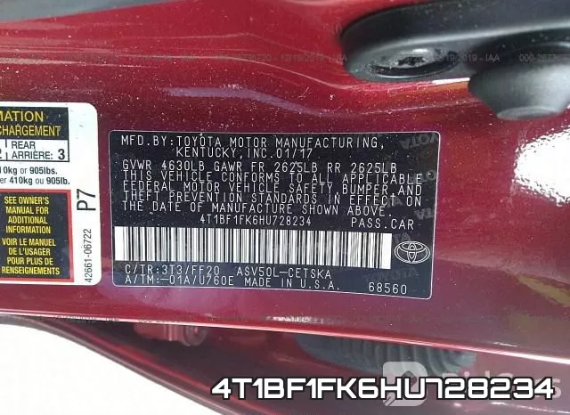 4T1BF1FK6HU728234 фото 8