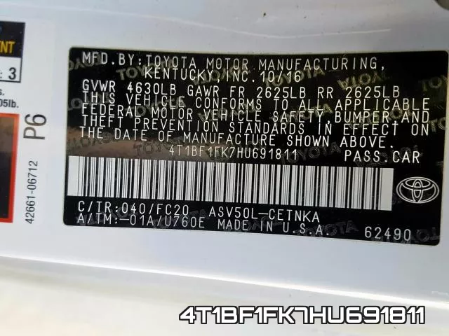 4T1BF1FK7HU691811 фото 2