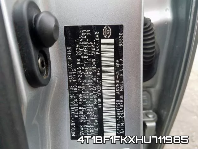 4T1BF1FKXHU711985 фото 2
