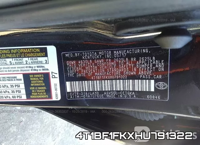 4T1BF1FKXHU791322 фото 9