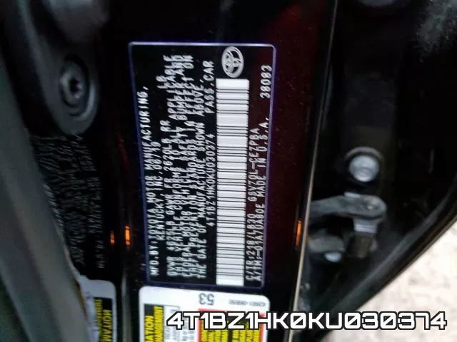4T1BZ1HK0KU030374 фото 2