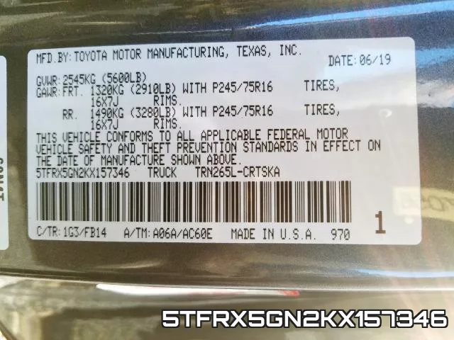 5TFRX5GN2KX157346 фото 2