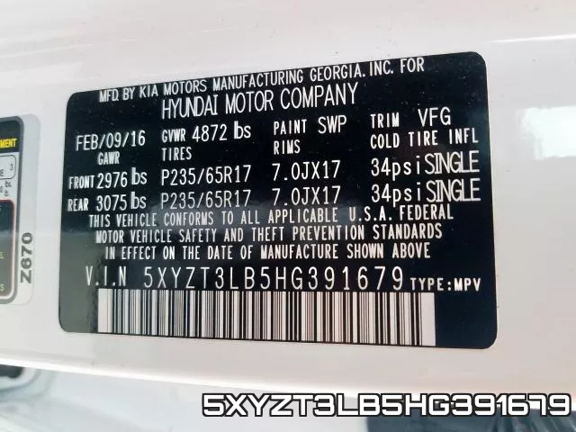 5XYZT3LB5HG391679 фото 2