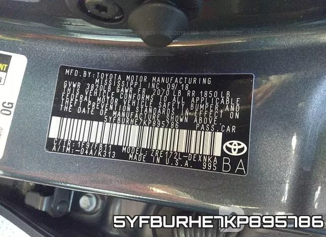 5YFBURHE7KP895786 фото 8
