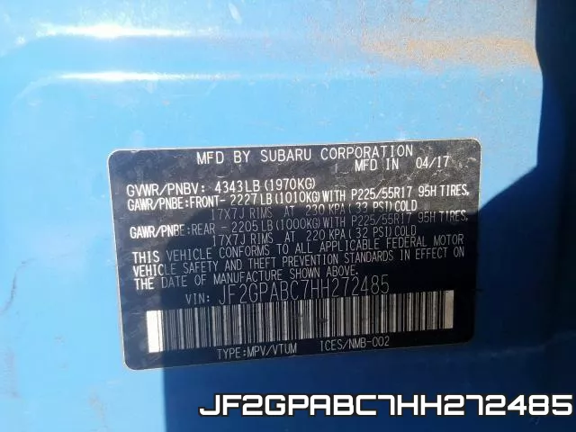 JF2GPABC7HH272485 фото 2