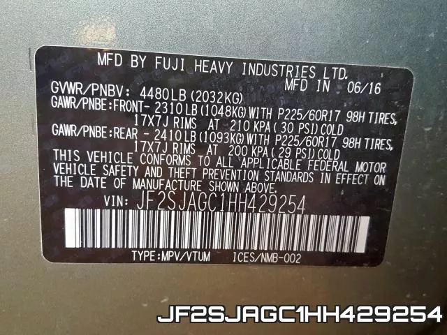 JF2SJAGC1HH429254 фото 2