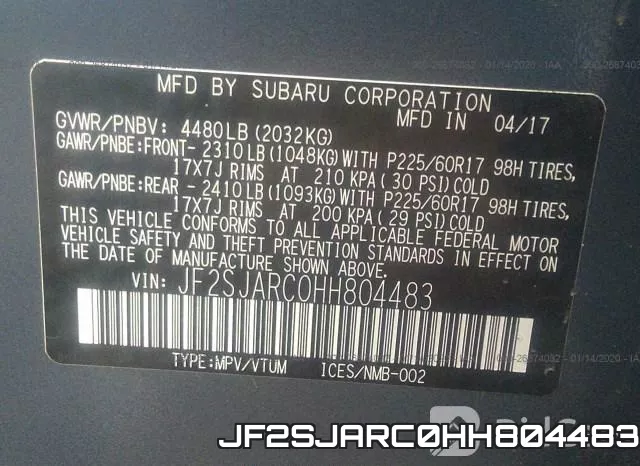 JF2SJARC0HH804483 фото 8