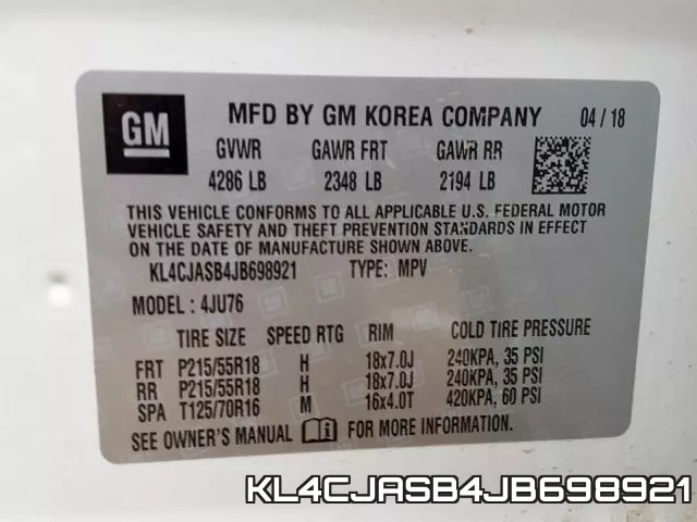 KL4CJASB4JB698921 фото 2