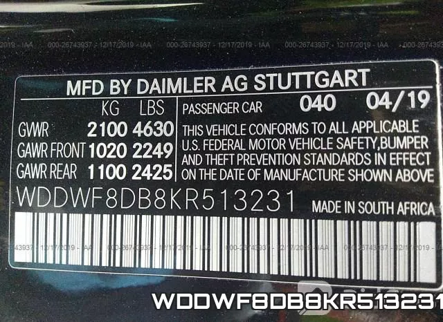 WDDWF8DB8KR513231 фото 9