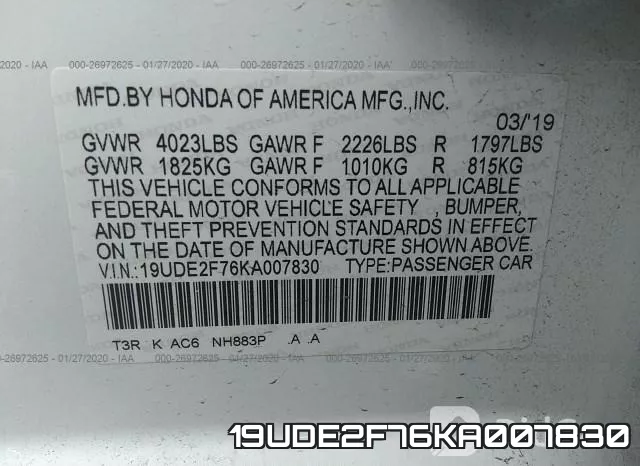 19UDE2F76KA007830 фото 8
