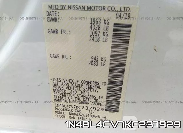 1N4BL4CV7KC237929 фото 7