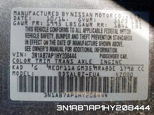 3N1AB7AP1HY208444 фото 2