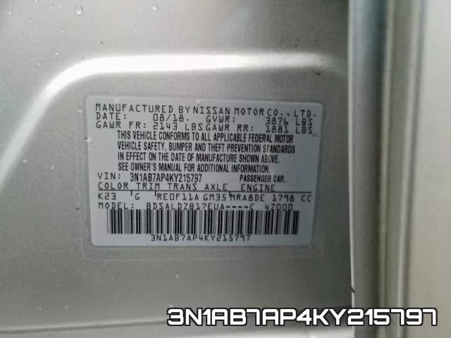 3N1AB7AP4KY215797 фото 2